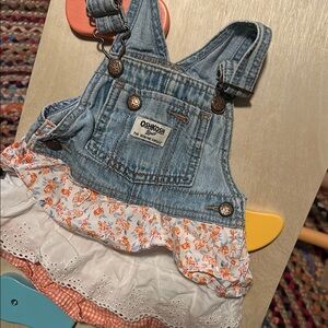 OshKosh B'gosh Blue Denim Floral Skirted Overalls